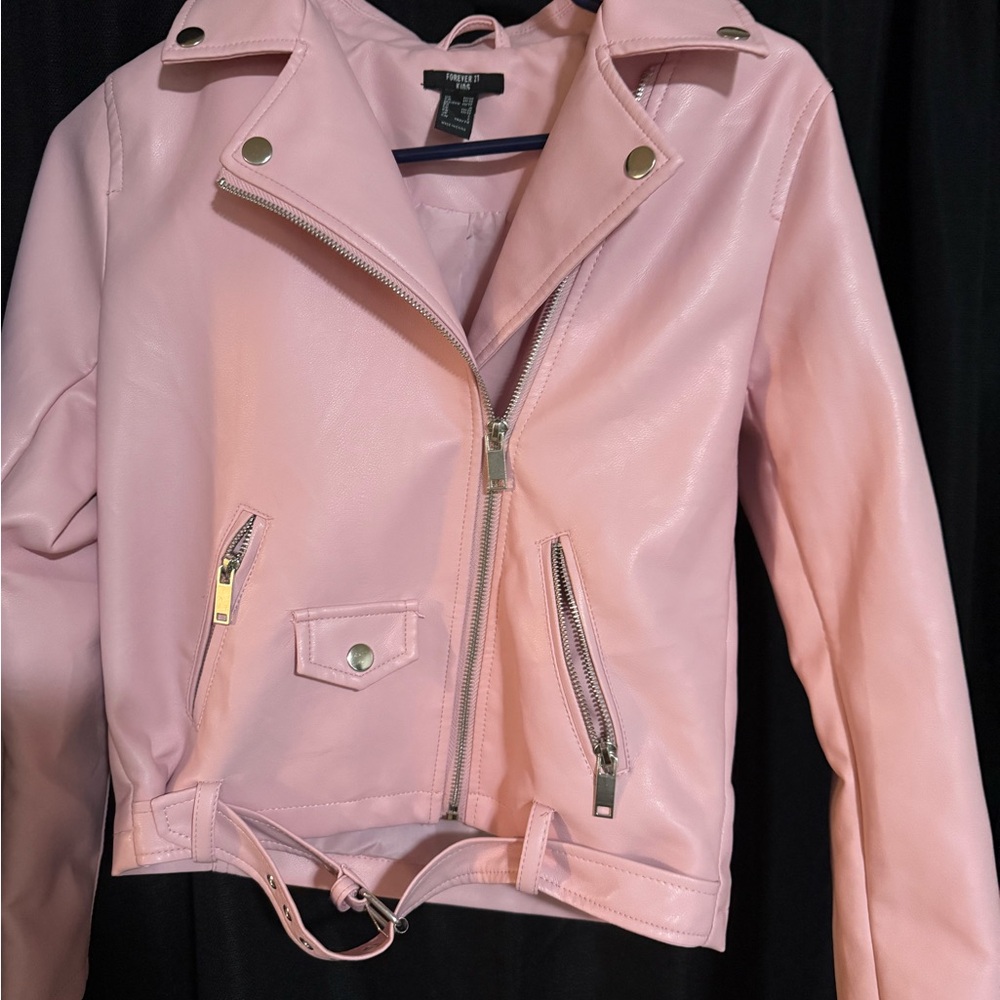 Forever 21 Pink Leather Jacket Asymmetrical Zipper